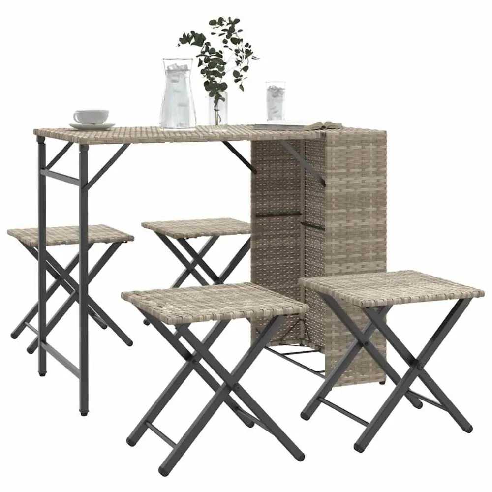 5-delige Tuinset inklapbaar poly rattan lichtgrijs vidaXL