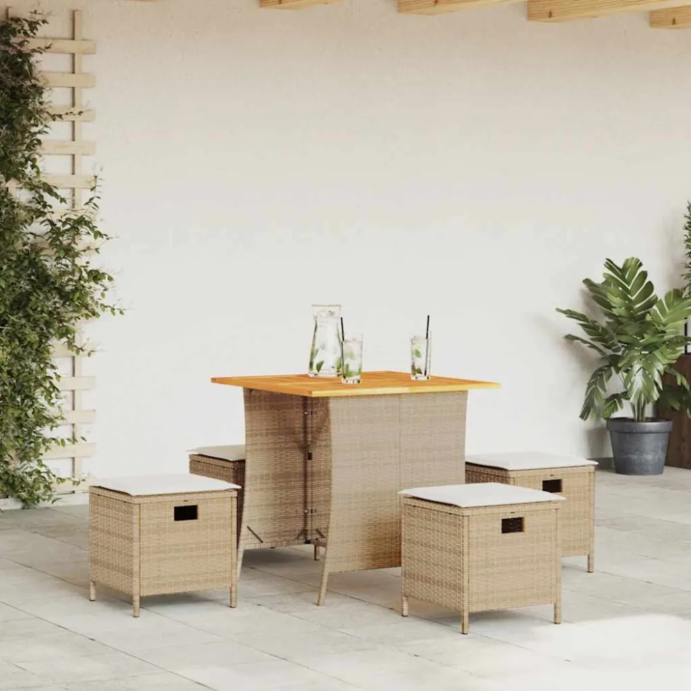 5-delige Tuinset met kussens poly rattan beige vidaXL
