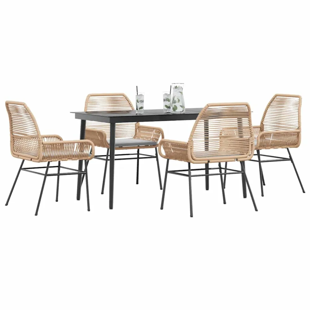 5-delige Tuinset met kussens poly rattan glas bruin vidaXL