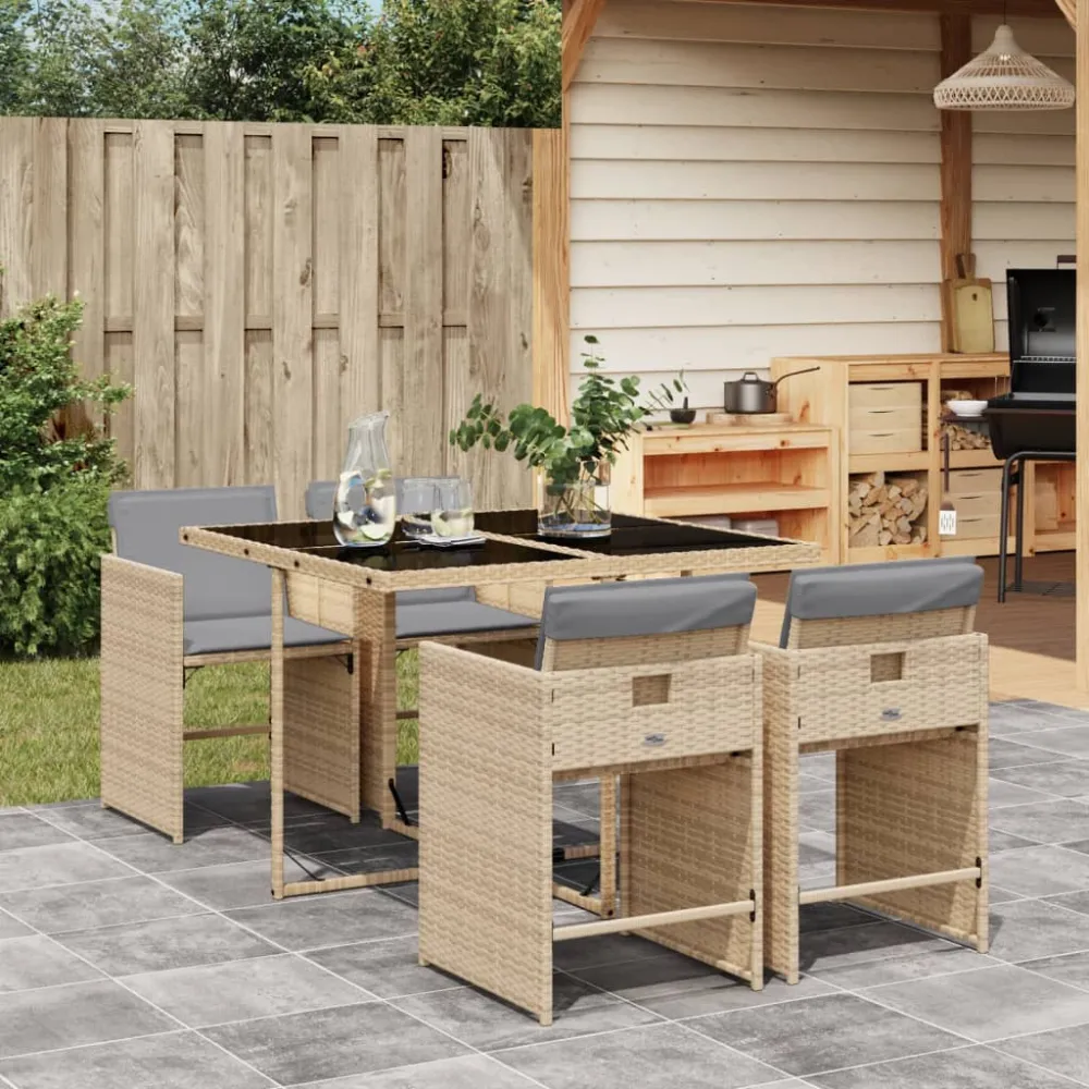 5-delige Tuinset met kussens poly rattan gemengd beige vidaXL