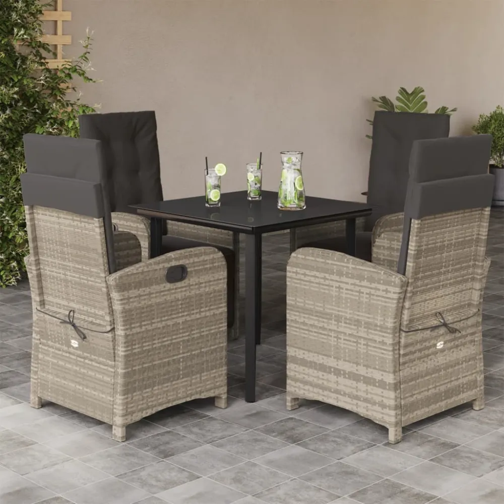 5-delige Tuinset met kussens poly rattan lichtgrijs vidaXL