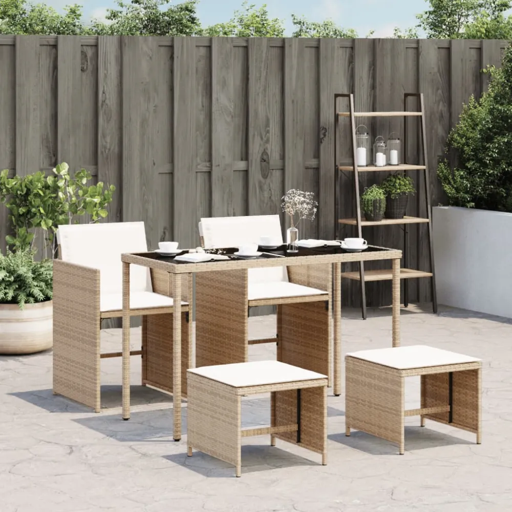 5-delige Tuinset met kussens poly rattan beige vidaXL
