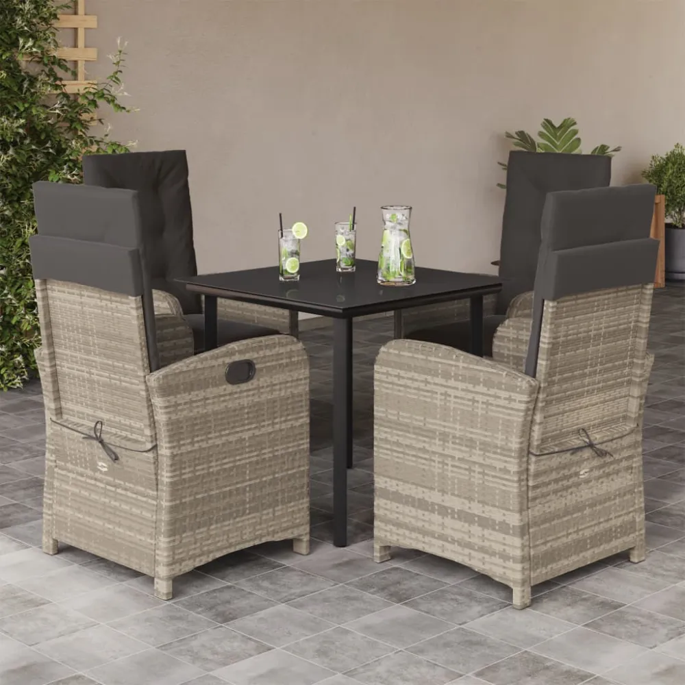 5-delige Tuinset met kussens poly rattan lichtgrijs vidaXL