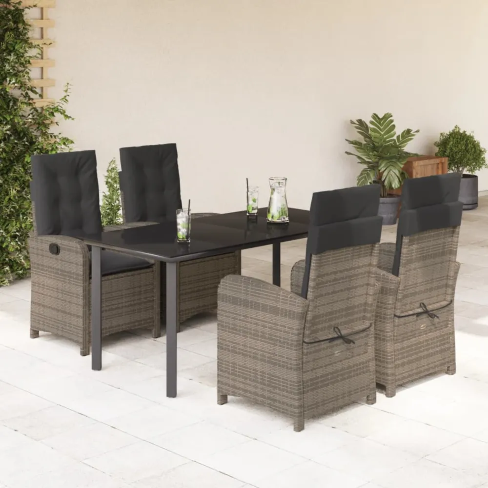 5-delige Tuinset met kussens poly rattan grijs vidaXL