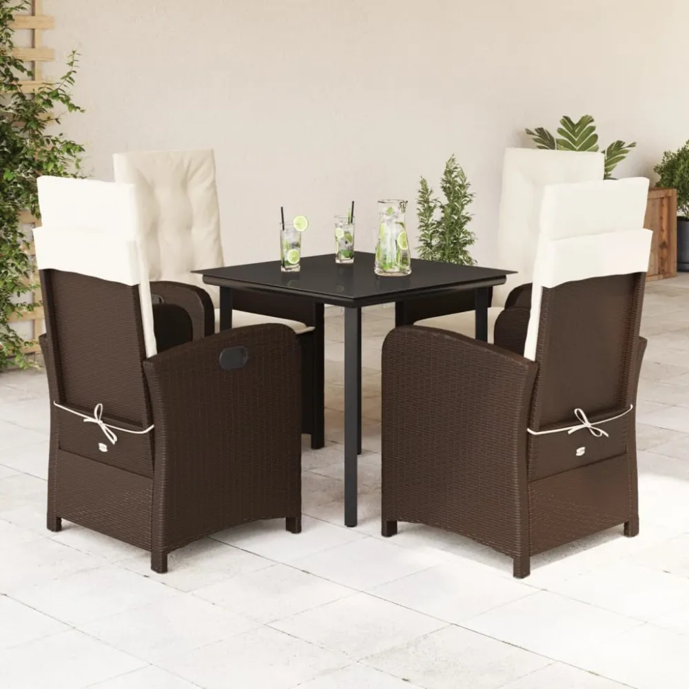 5-delige Tuinset met kussens poly rattan bruin vidaXL