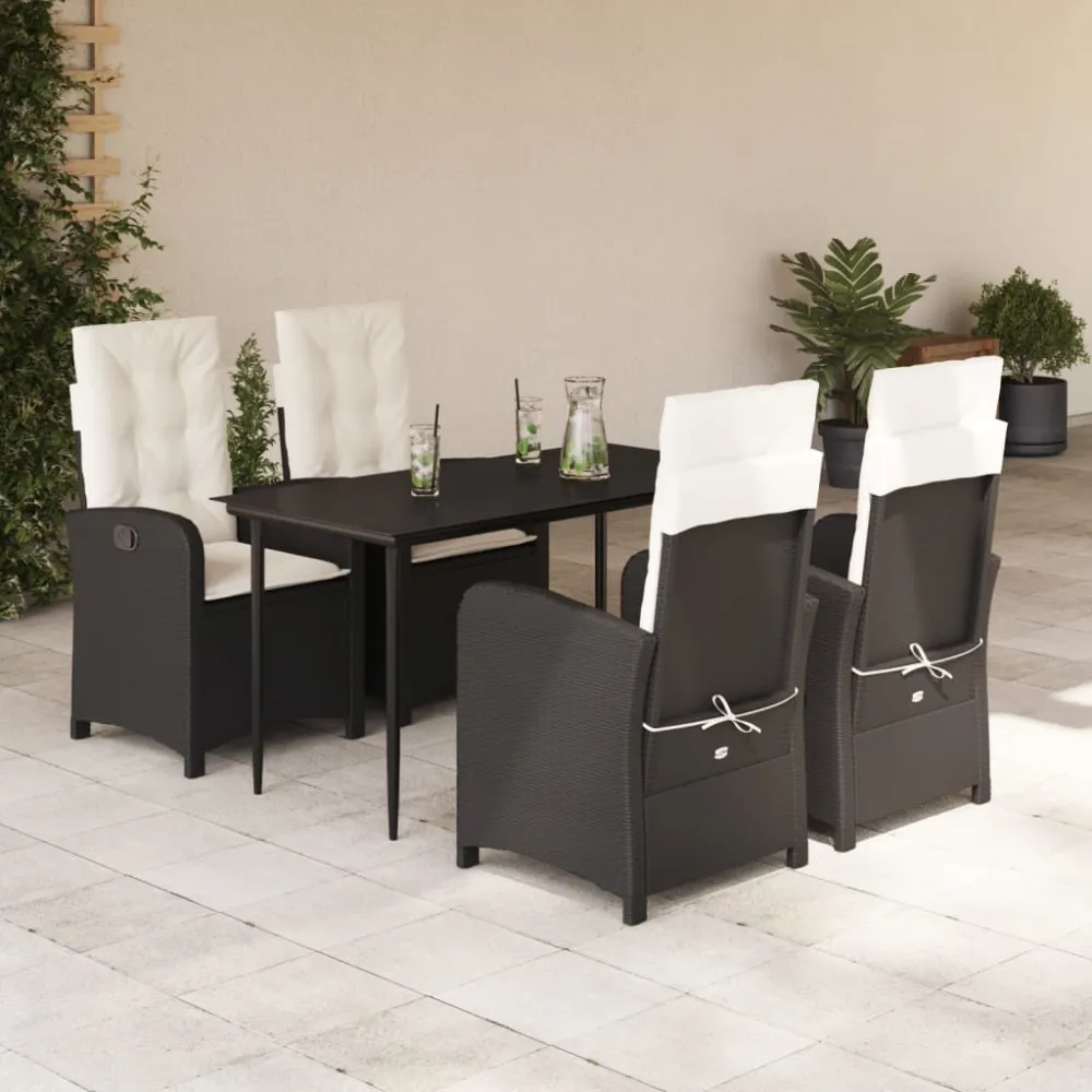 5-delige Tuinset met kussens poly rattan zwart vidaXL