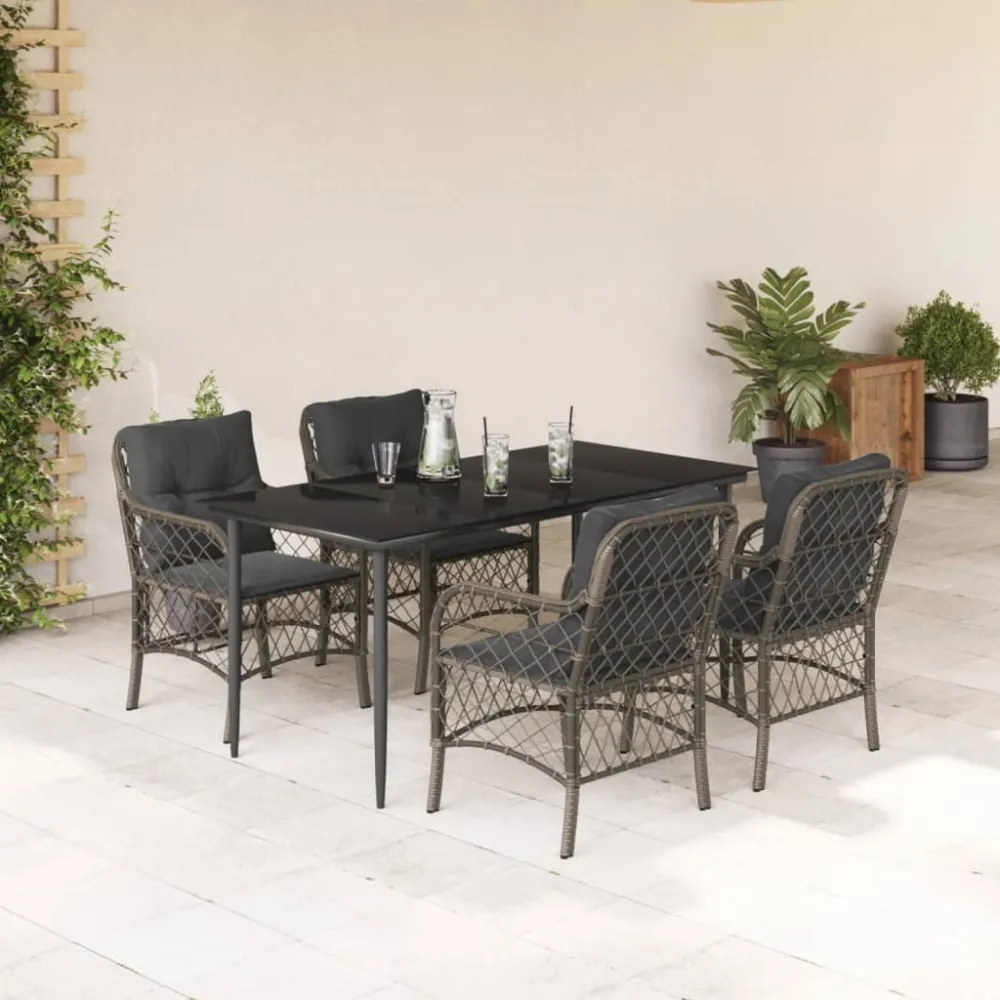 5-delige Tuinset met kussens poly rattan grijs vidaXL