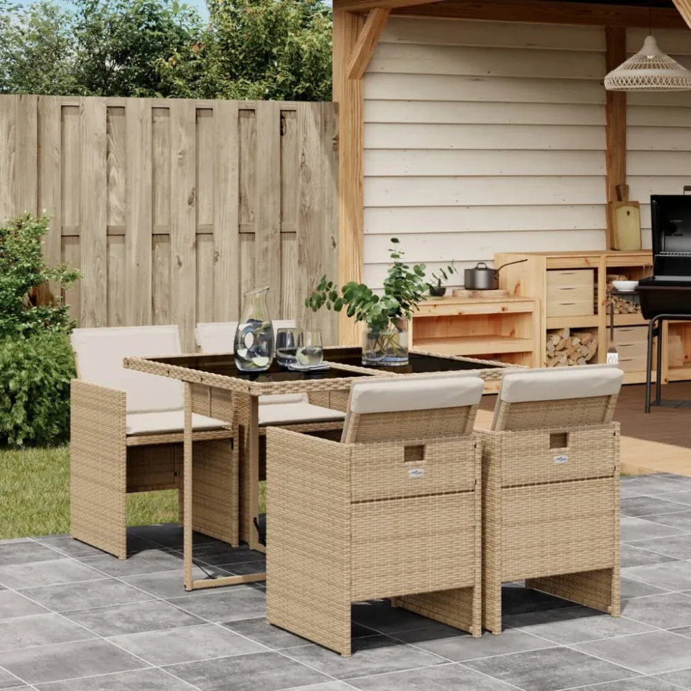 5-delige Tuinset met kussens poly rattan beige vidaXL