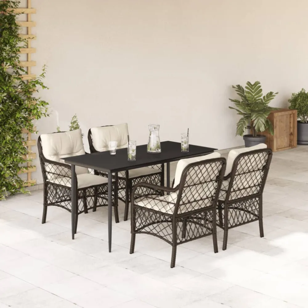 5-delige Tuinset met kussens poly rattan bruin vidaXL