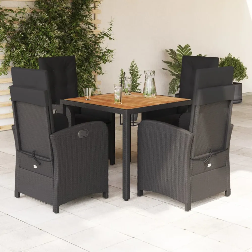 5-delige Tuinset met kussens poly rattan zwart vidaXL