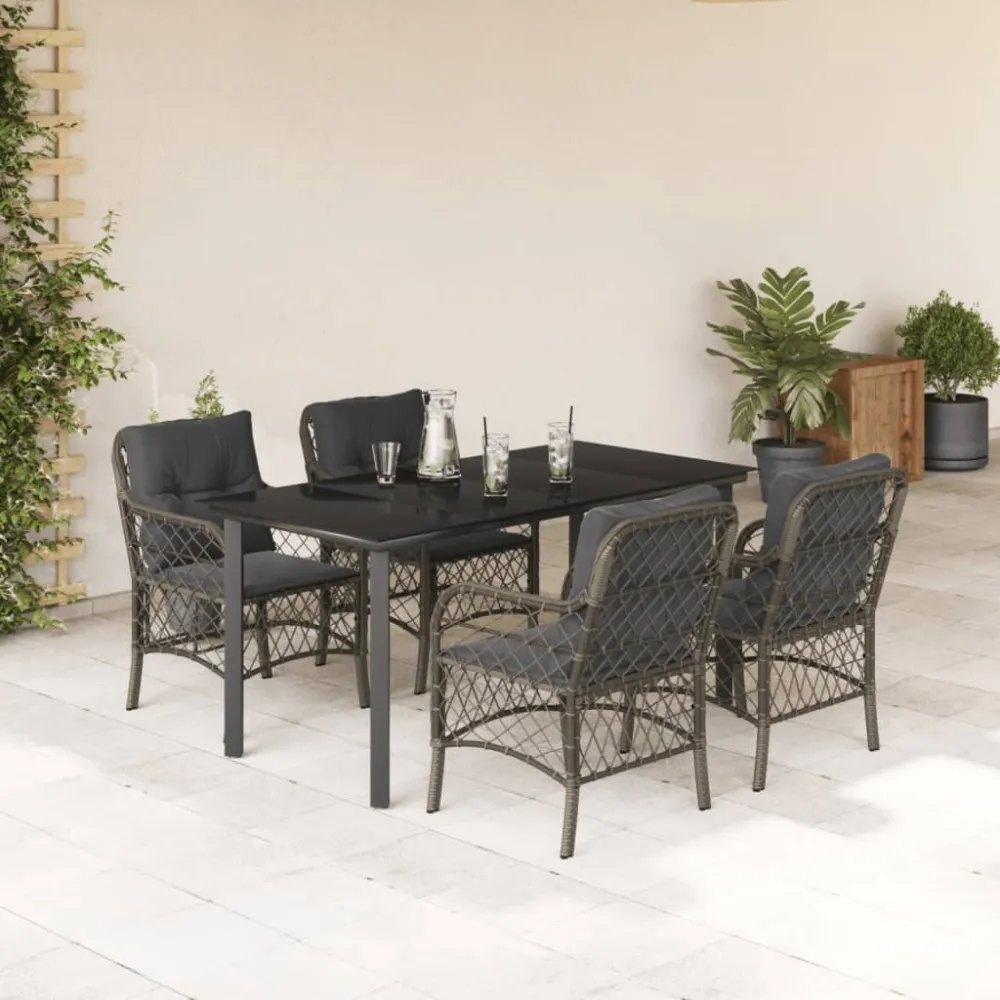5-delige Tuinset met kussens poly rattan grijs vidaXL