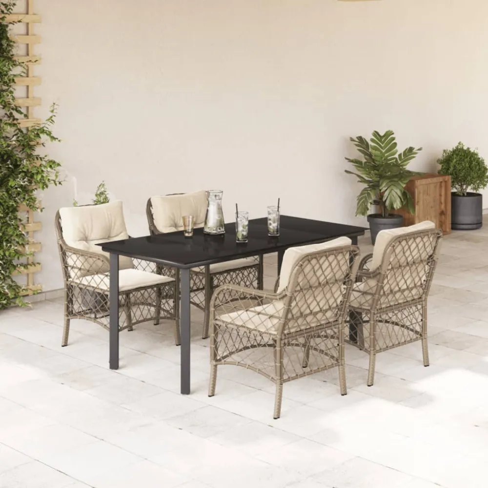 5-delige Tuinset met kussens poly rattan beige vidaXL