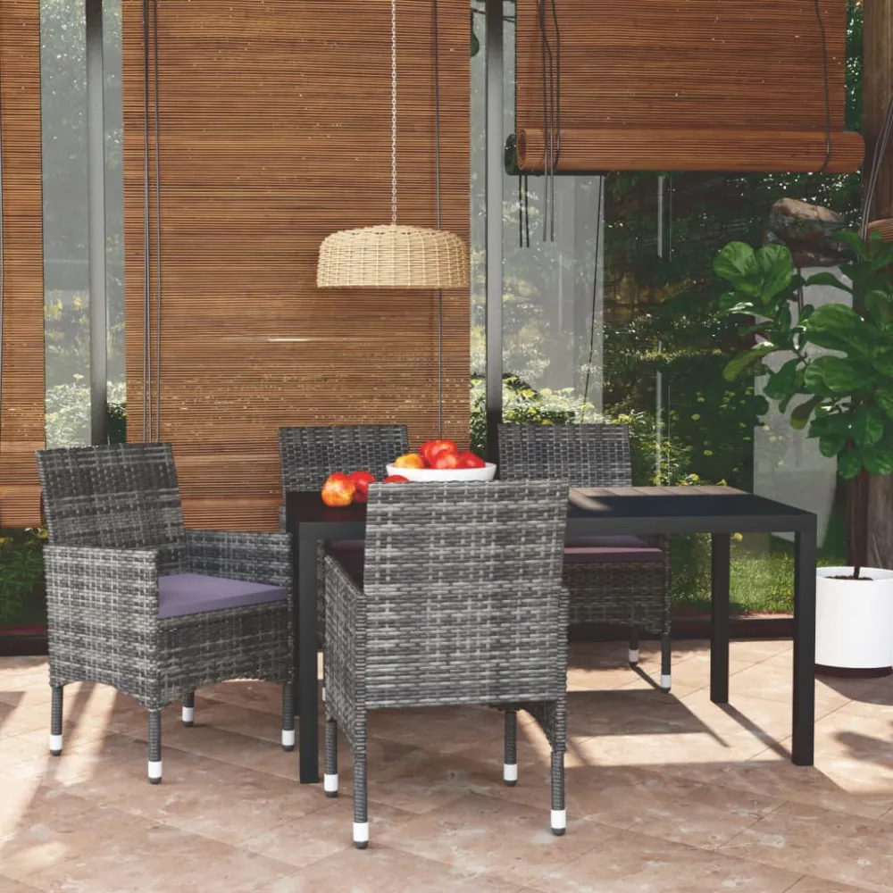 5-delige Tuinset met kussens poly rattan grijs vidaXL