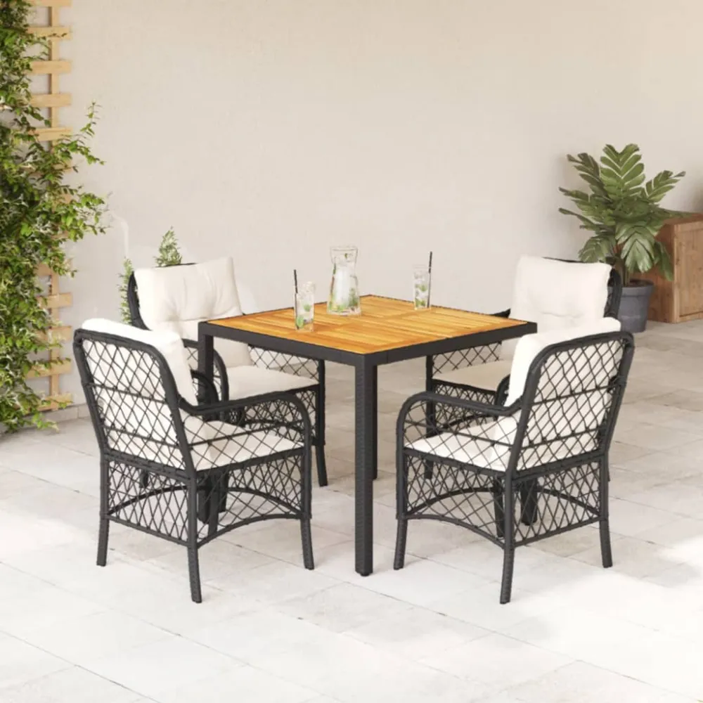 5-delige Tuinset met kussens poly rattan zwart vidaXL