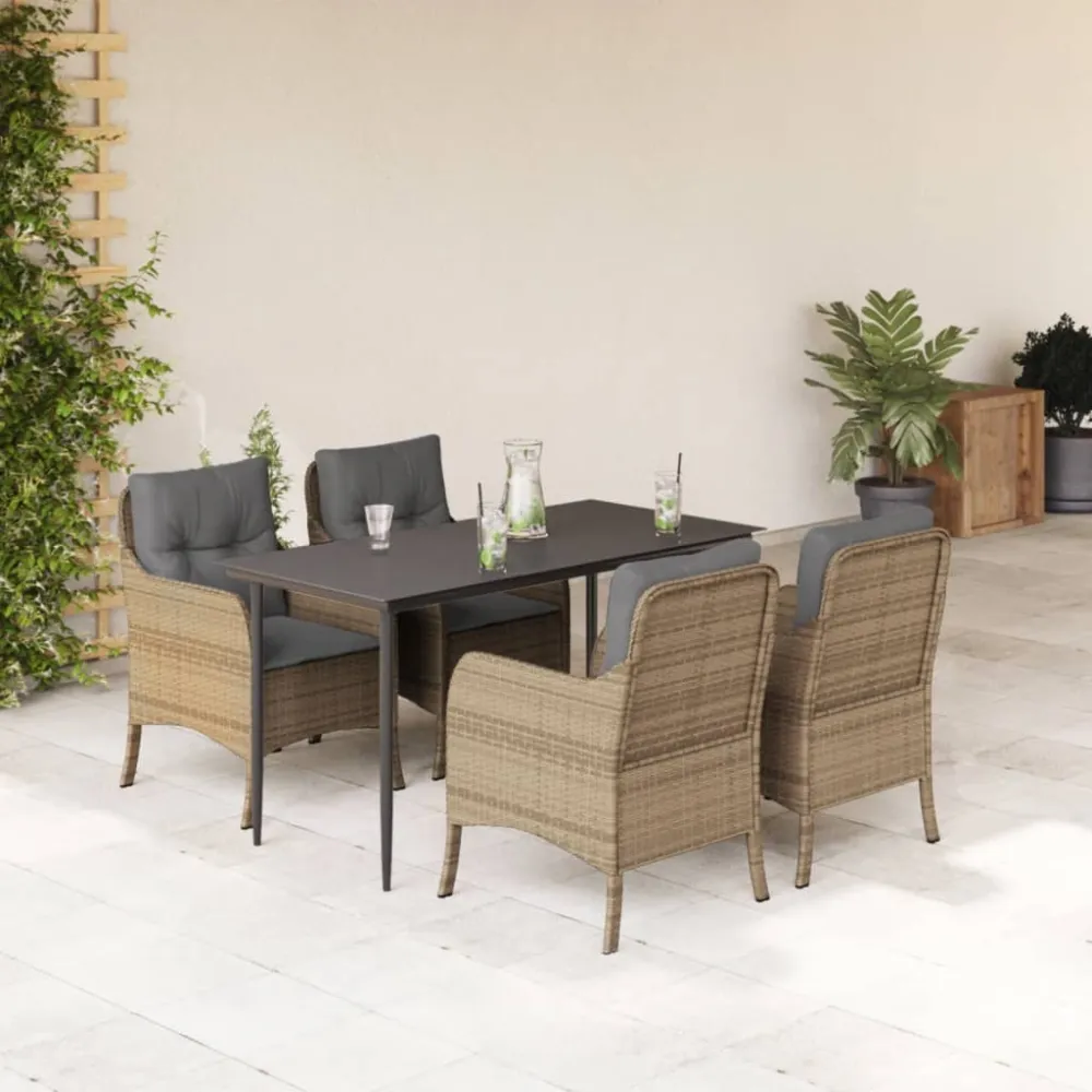 5-delige Tuinset met kussens poly rattan beige vidaXL