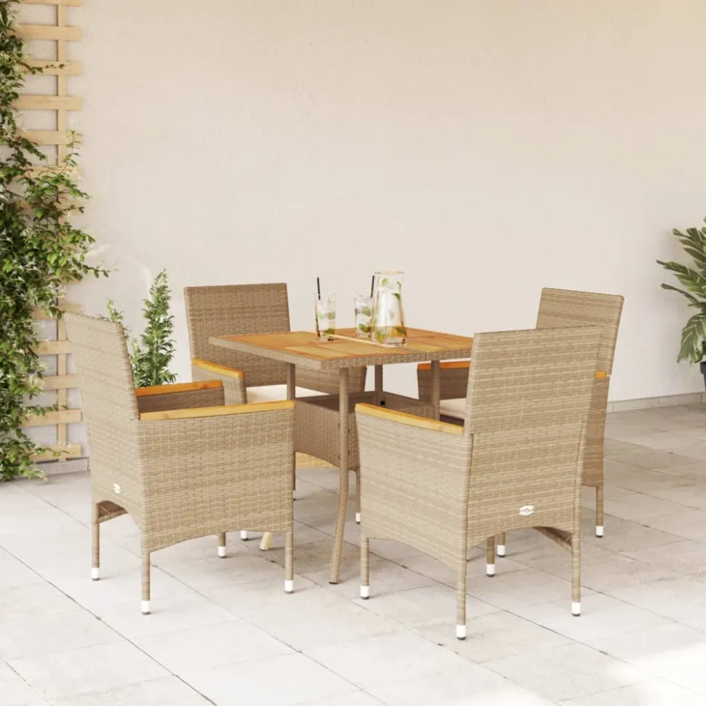 5-delige Tuinset met kussens poly rattan en acaciahout beige vidaXL