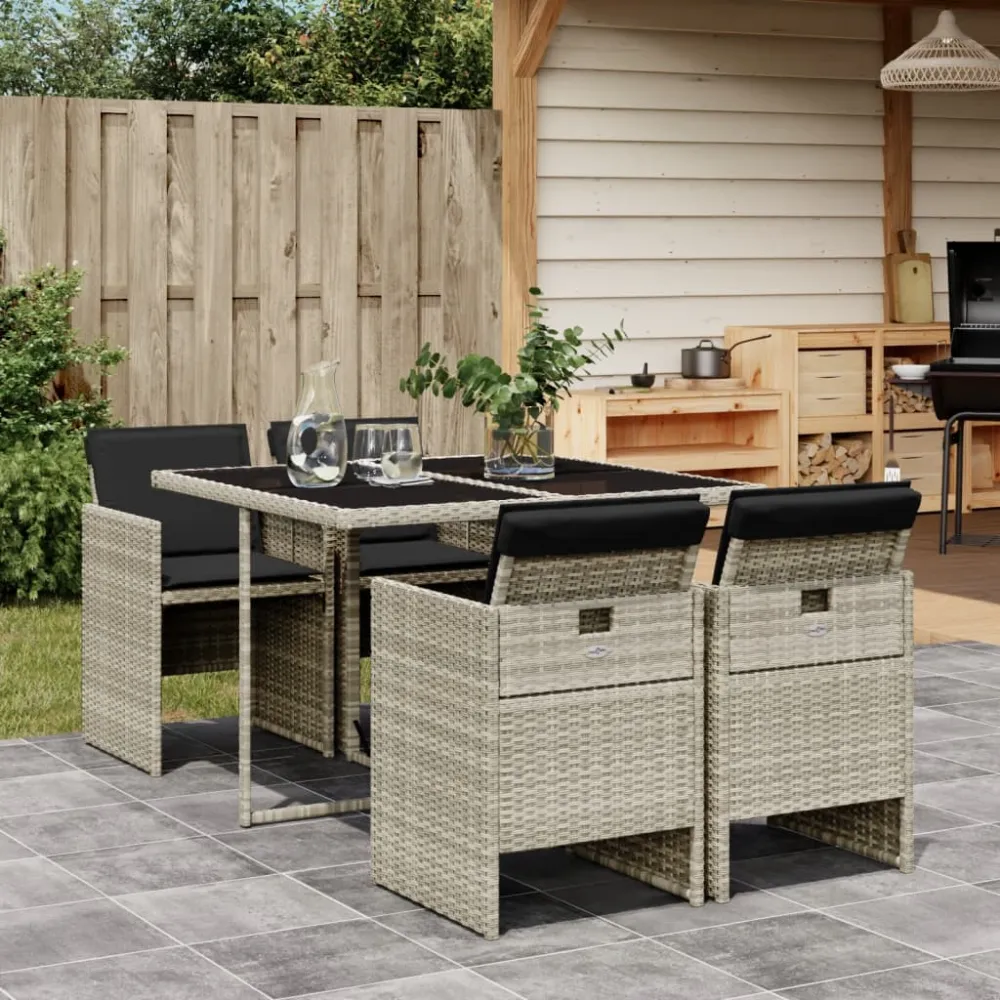 5-delige Tuinset met kussens poly rattan lichtgrijs vidaXL