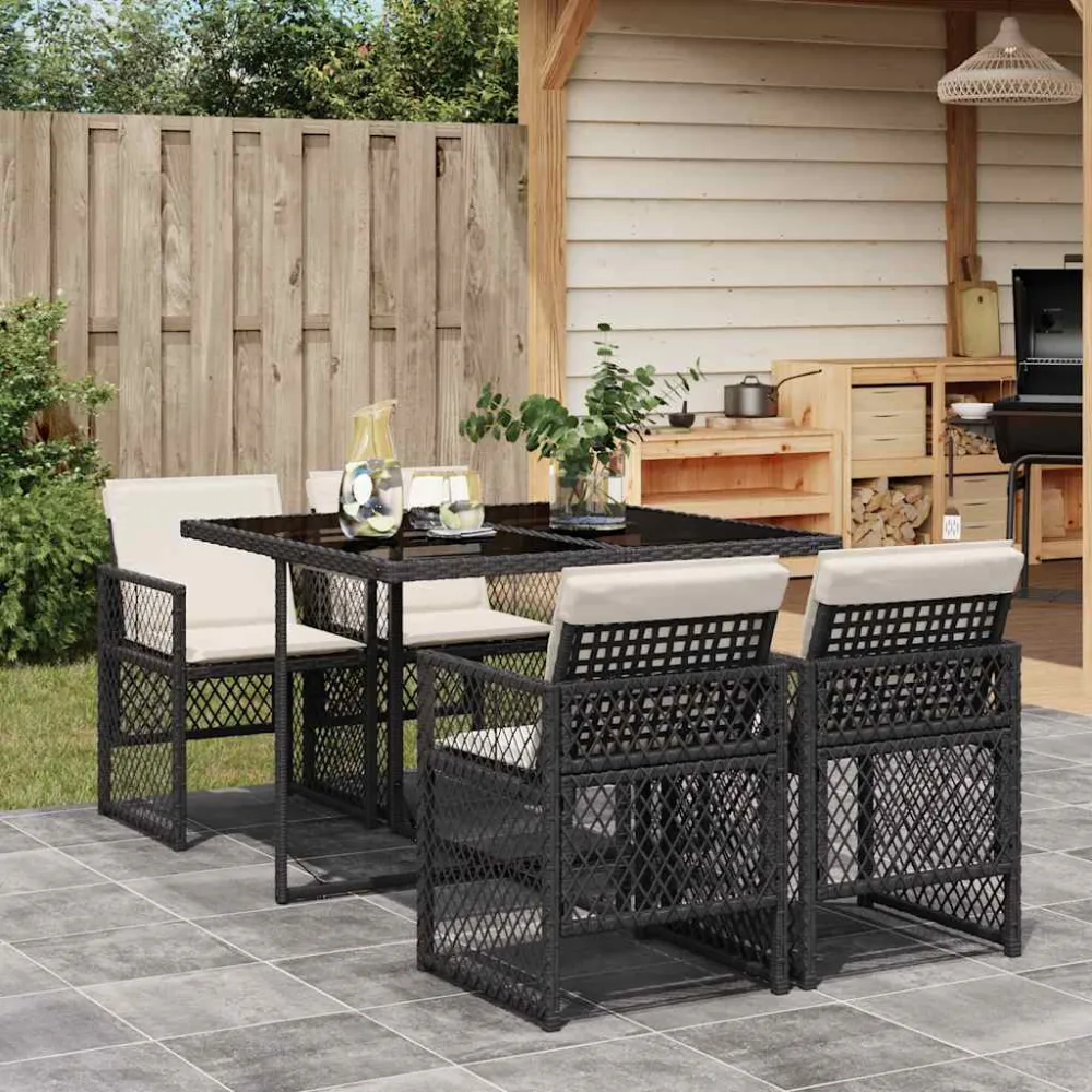 5-delige Tuinset met kussens poly rattan zwart vidaXL