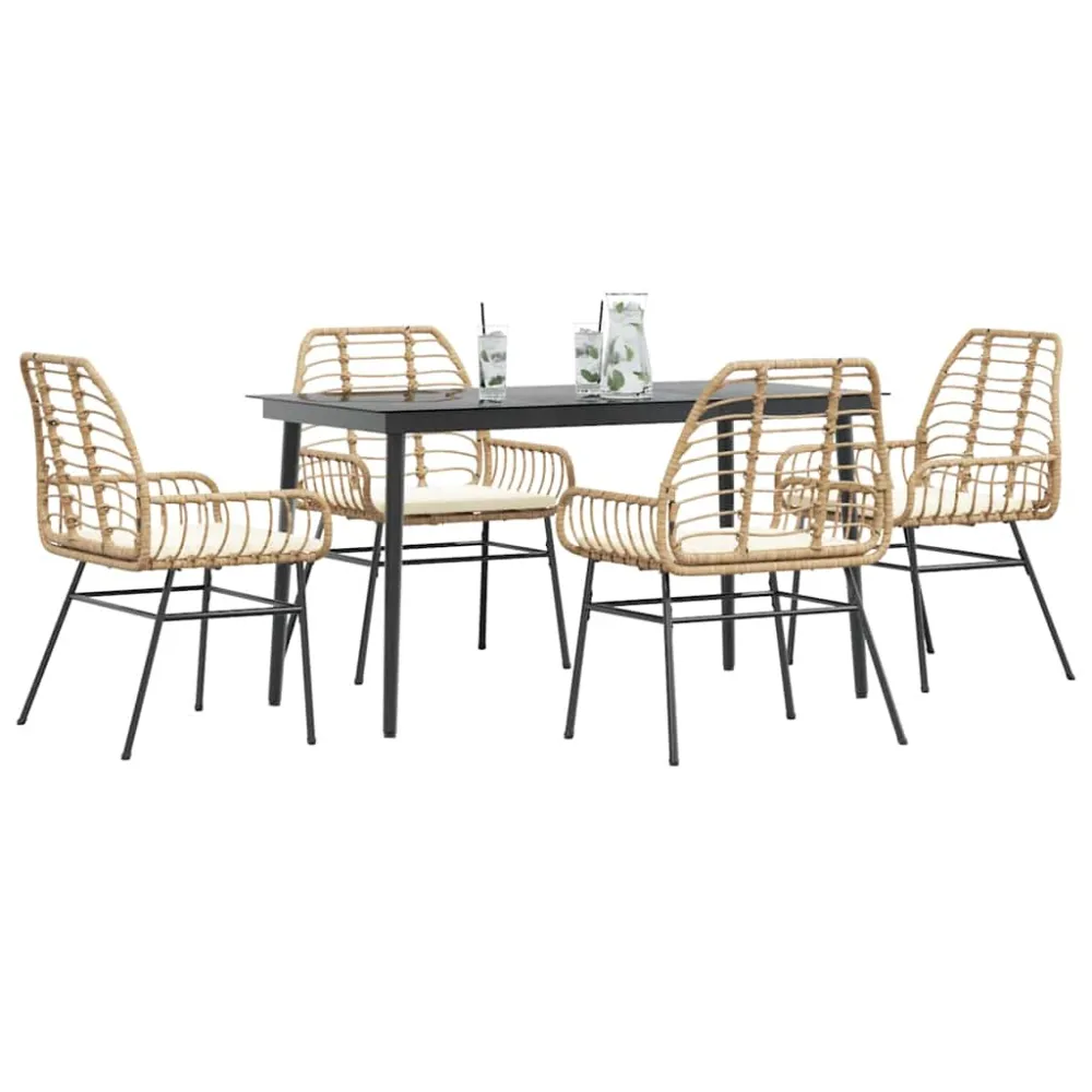 5-delige Tuinset met kussens poly rattan glas bruin vidaXL