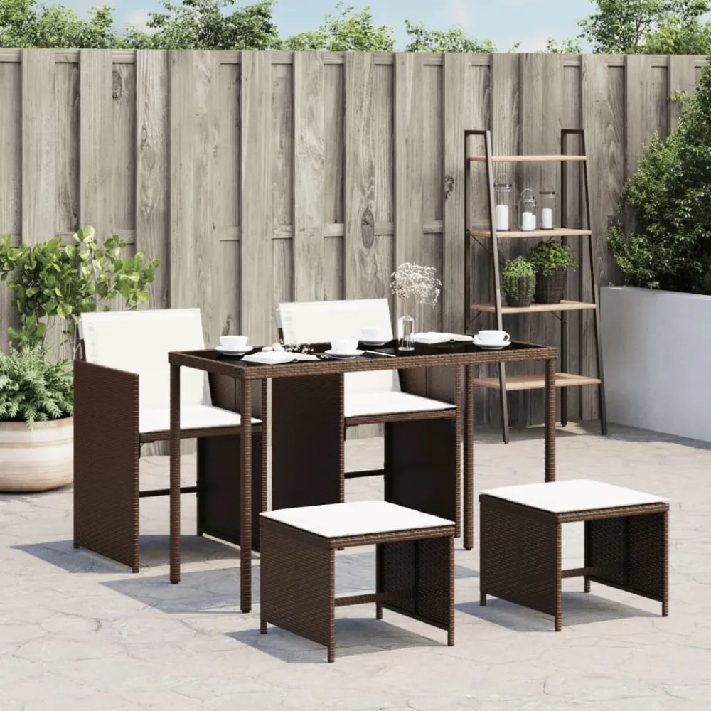 5-delige Tuinset met kussens poly rattan bruin vidaXL