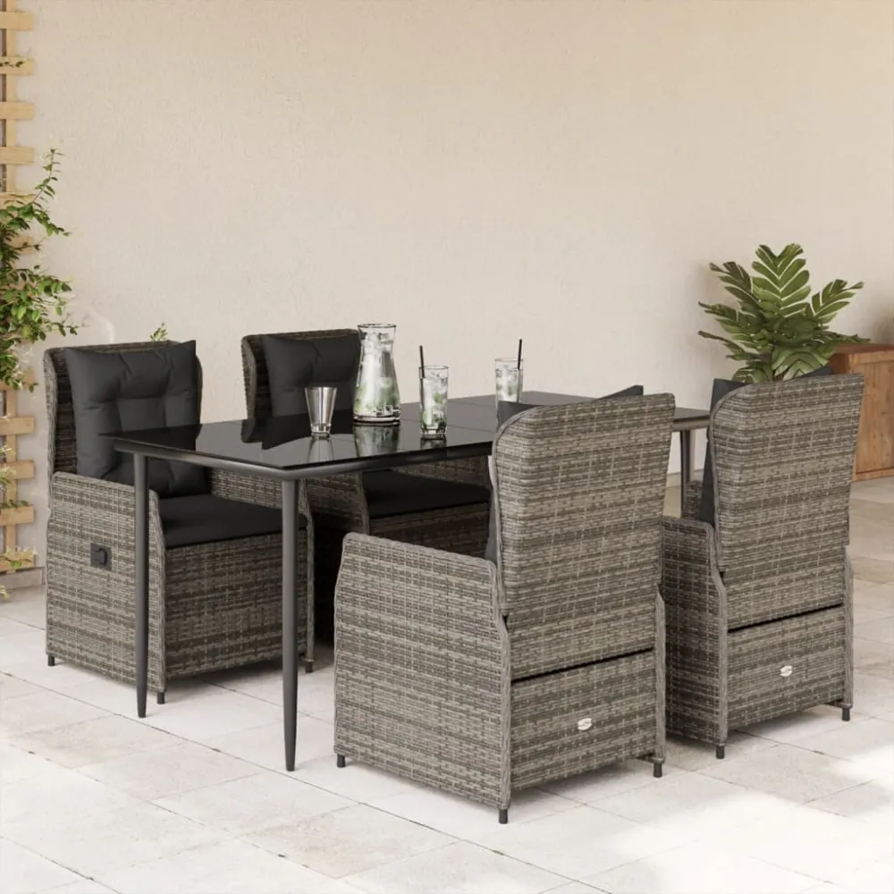 5-delige Tuinset met kussens poly rattan grijs vidaXL
