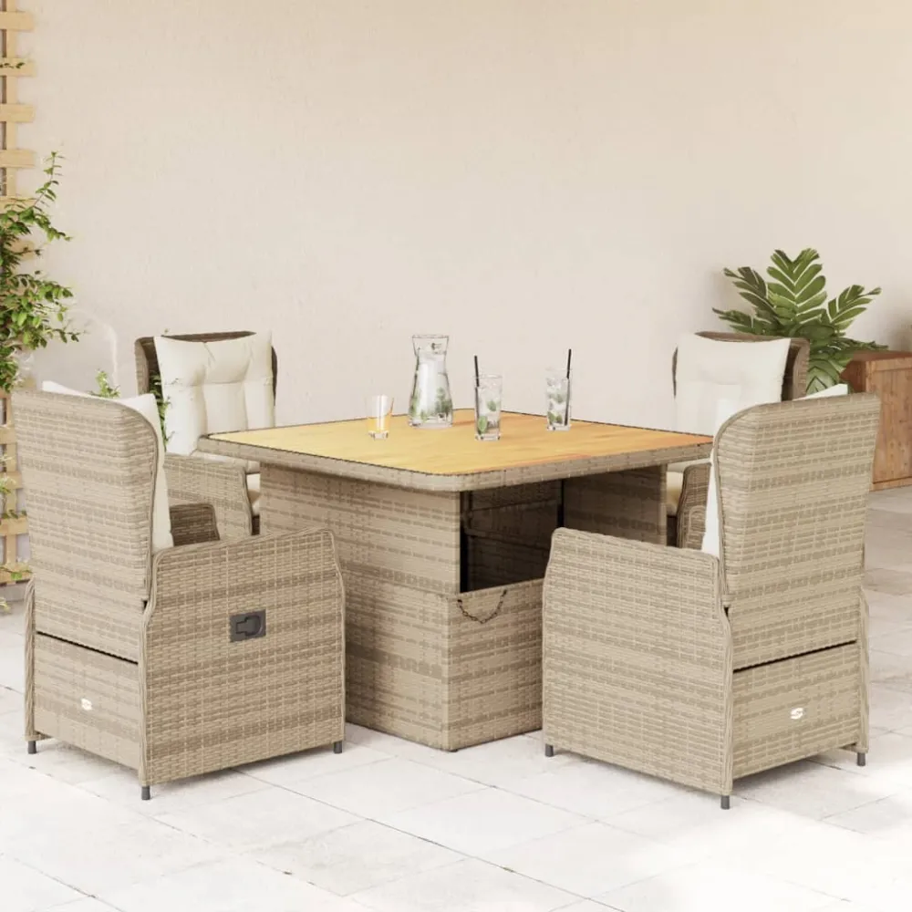 5-delige Tuinset met kussens poly rattan beige vidaXL