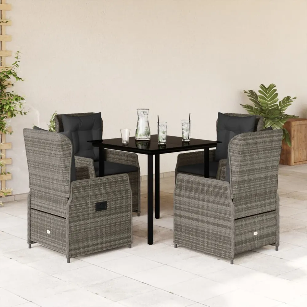 5-delige Tuinset met kussens poly rattan grijs vidaXL