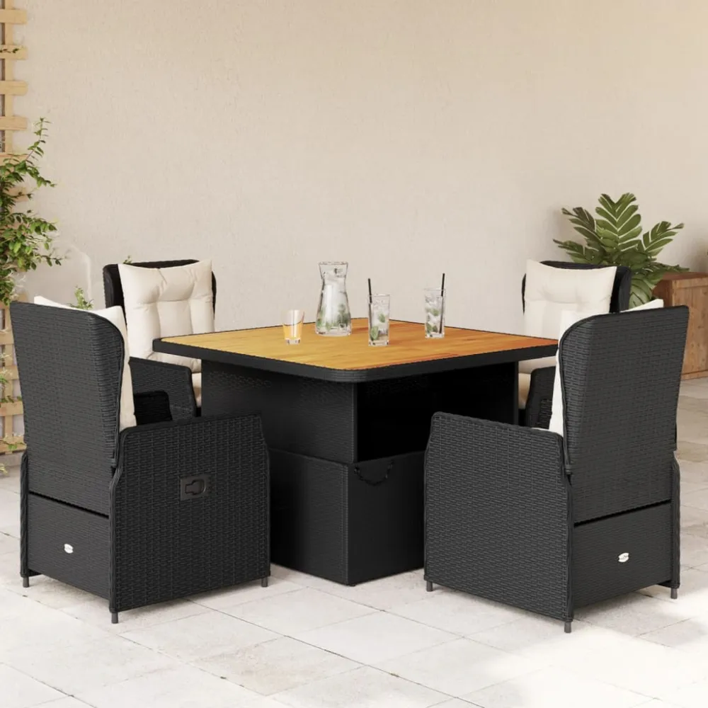 5-delige Tuinset met kussens poly rattan zwart vidaXL