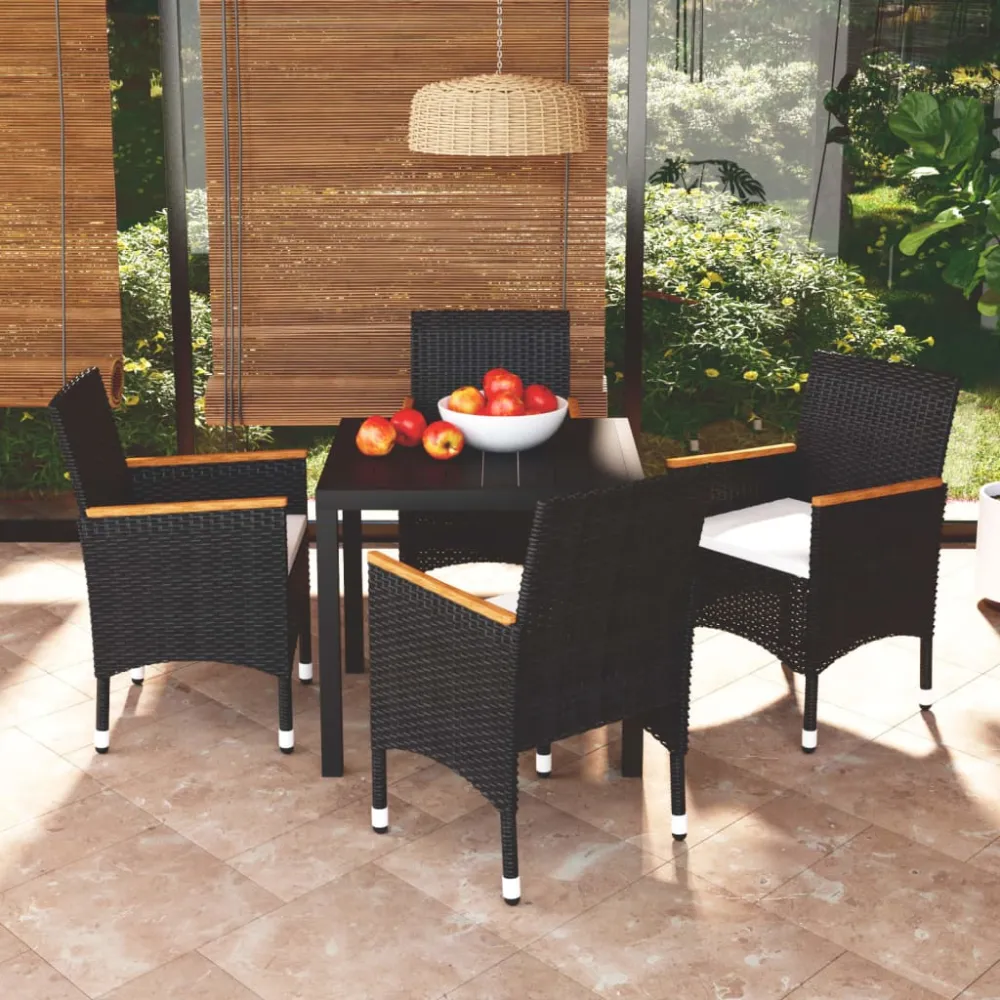 5-delige Tuinset met kussens poly rattan zwart vidaXL