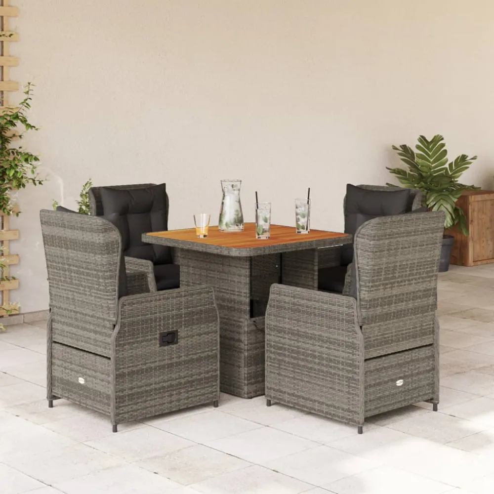 5-delige Tuinset met kussens poly rattan grijs vidaXL