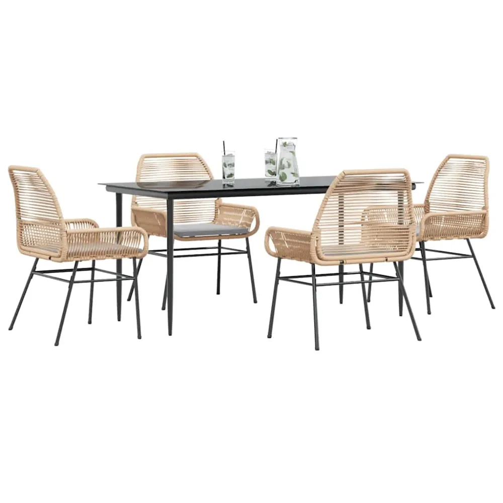5-delige Tuinset met kussens poly rattan glas bruin vidaXL