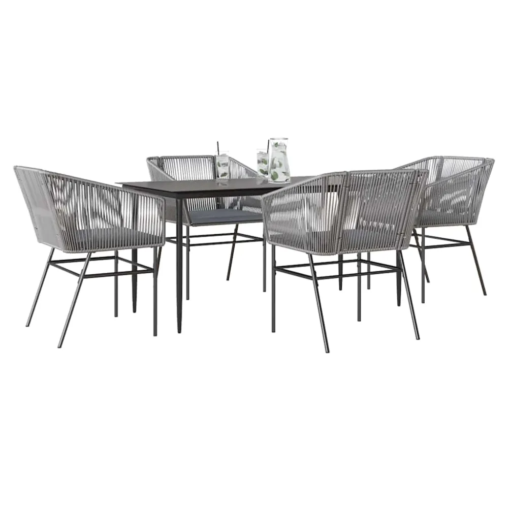 5-delige Tuinset met kussens poly rattan glas grijs vidaXL