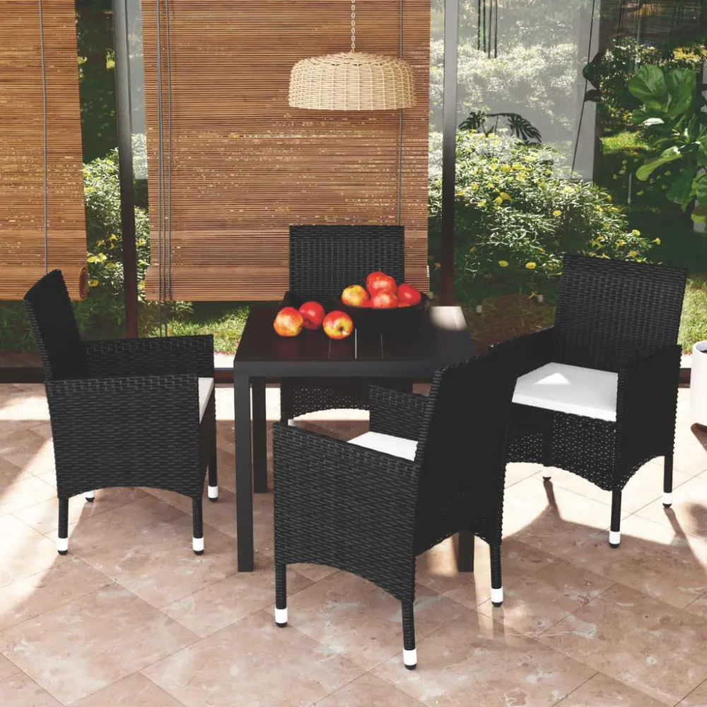 5-delige Tuinset met kussens poly rattan zwart vidaXL