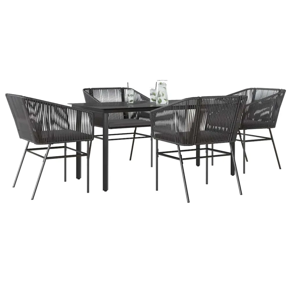 5-delige Tuinset met kussens poly rattan glas zwart vidaXL