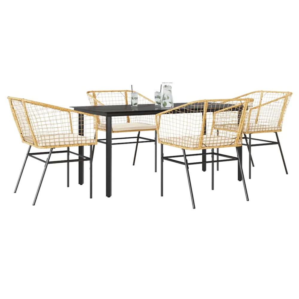 5-delige Tuinset met kussens poly rattan glas bruin vidaXL