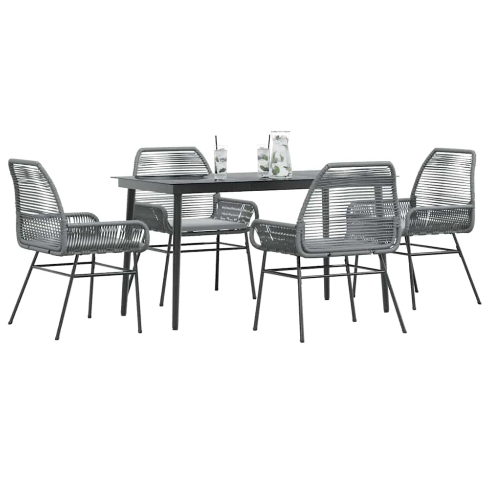 5-delige Tuinset met kussens poly rattan glas grijs vidaXL