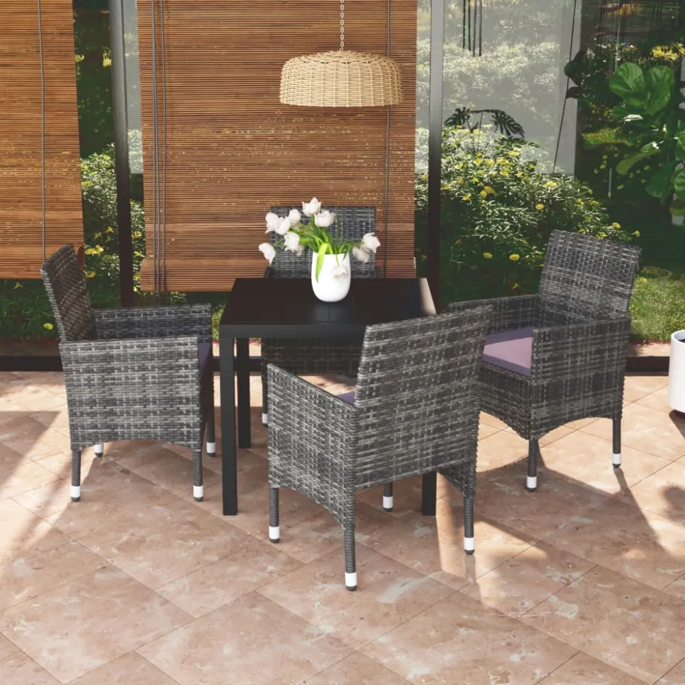 5-delige Tuinset met kussens poly rattan grijs vidaXL