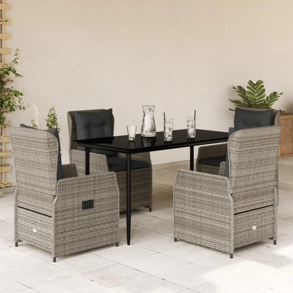 5-delige Tuinset met kussens poly rattan grijs vidaXL