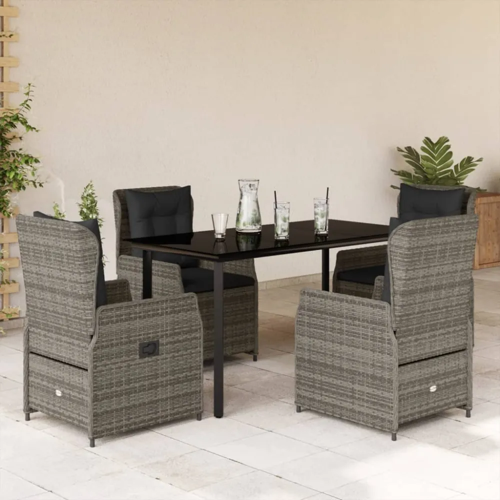 5-delige Tuinset met kussens poly rattan grijs vidaXL