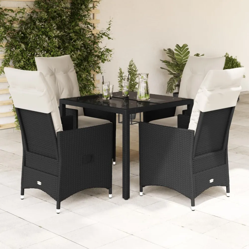 5-delige Tuinset met kussens poly rattan zwart vidaXL