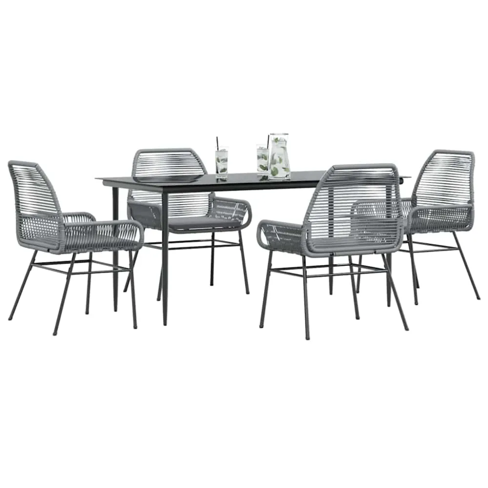 5-delige Tuinset met kussens poly rattan glas grijs vidaXL