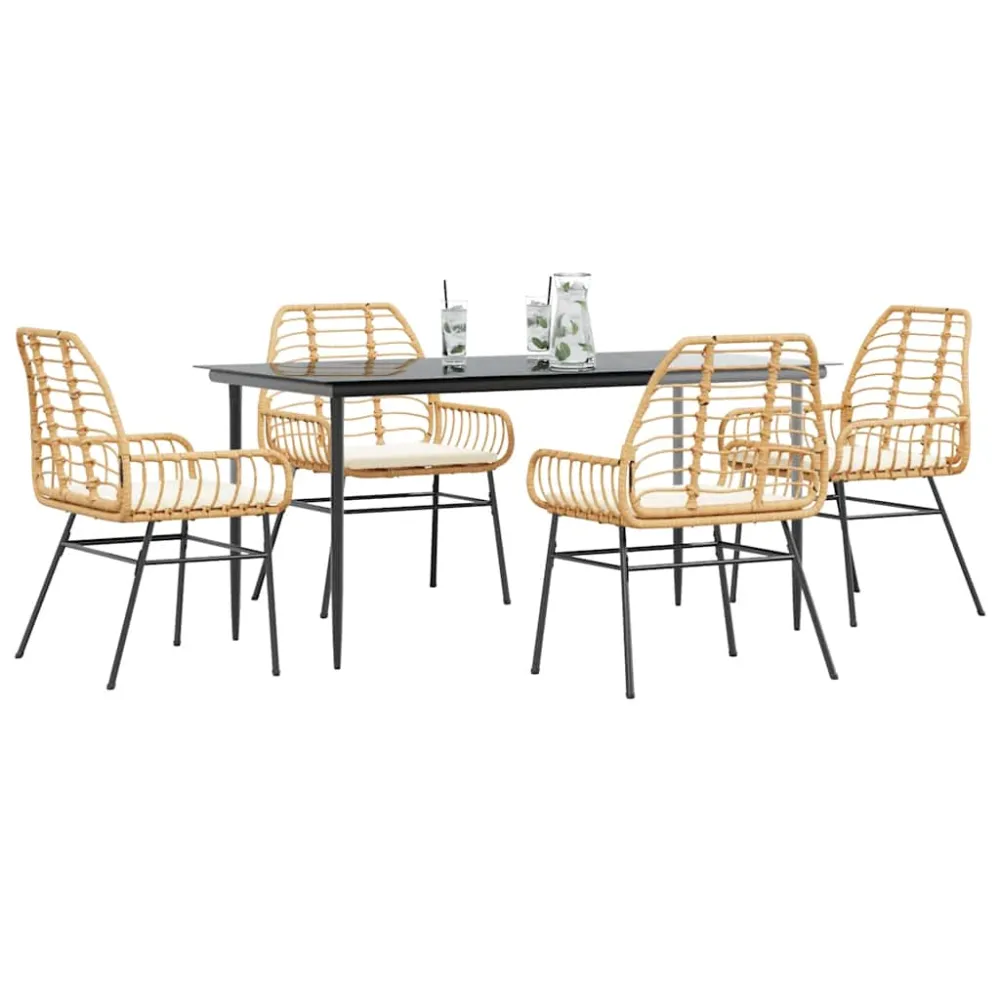 5-delige Tuinset met kussens poly rattan glas bruin vidaXL