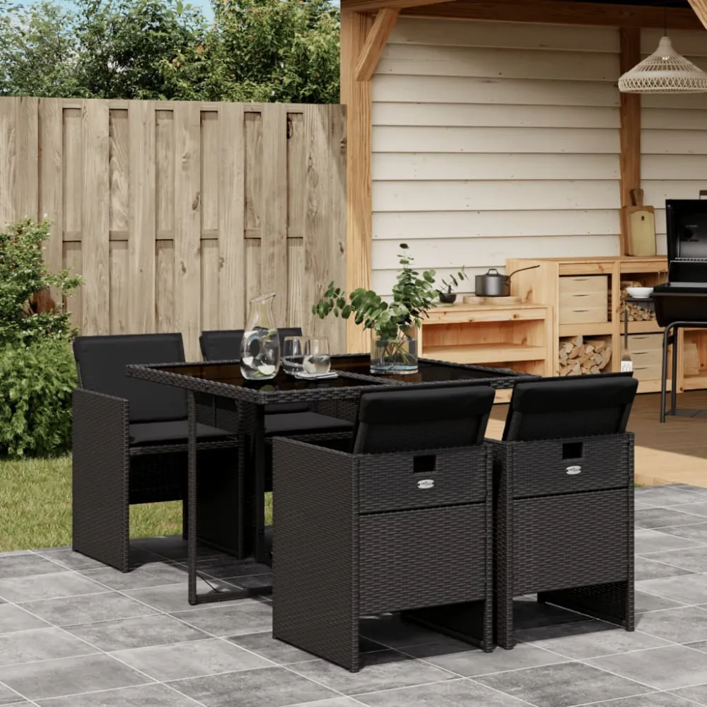 5-delige Tuinset met kussens poly rattan zwart vidaXL