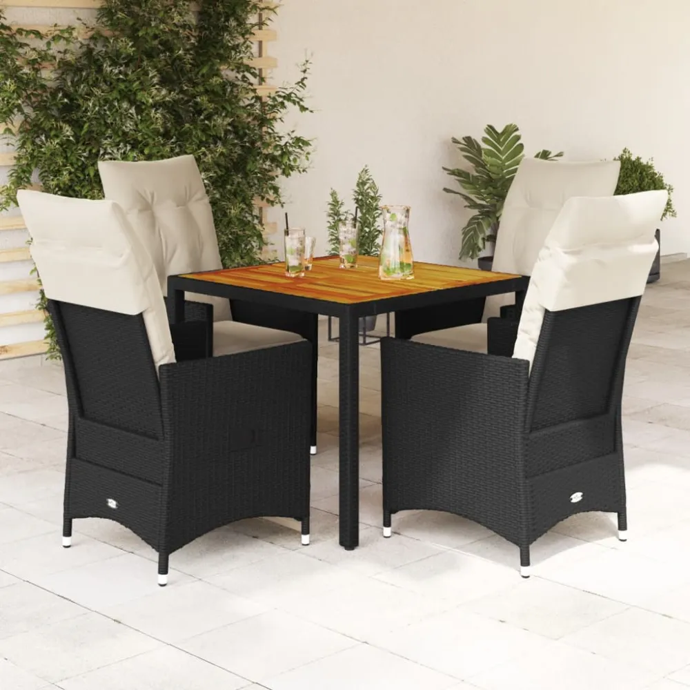 5-delige Tuinset met kussens poly rattan zwart vidaXL