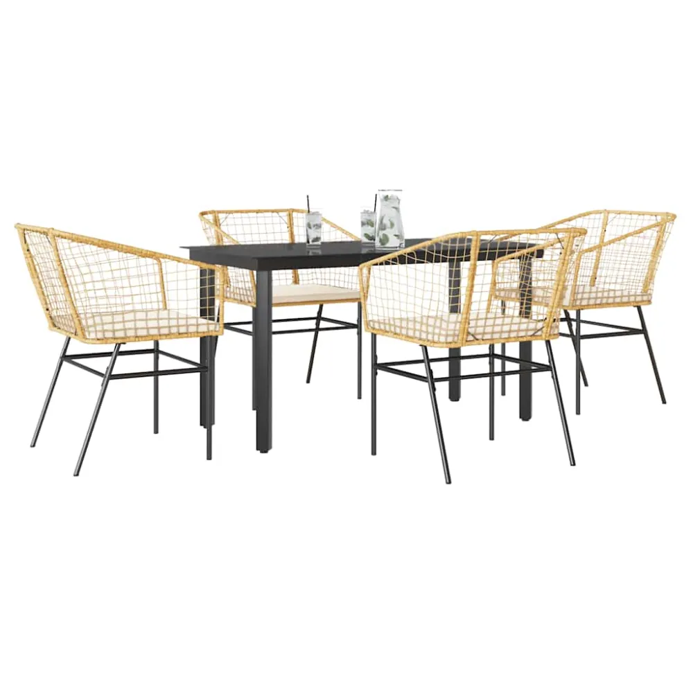 5-delige Tuinset met kussens poly rattan glas bruin vidaXL