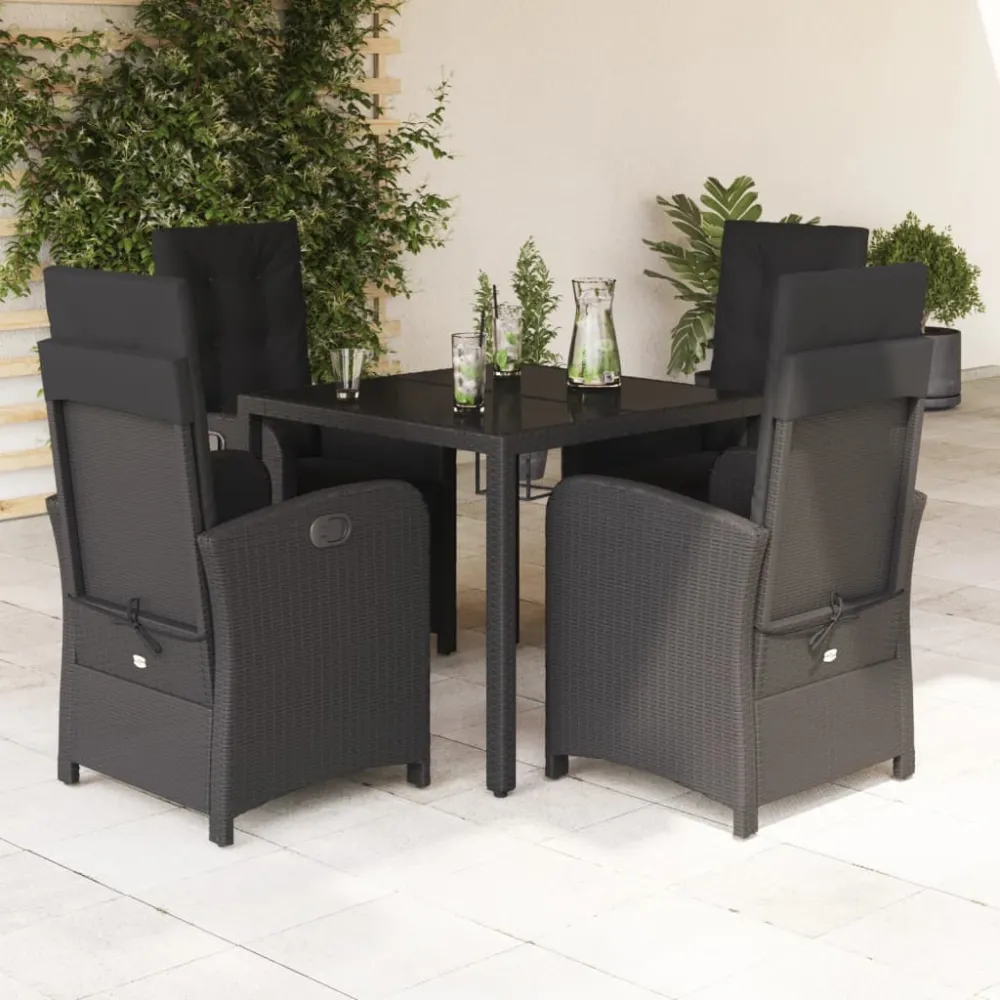 5-delige Tuinset met kussens poly rattan zwart vidaXL