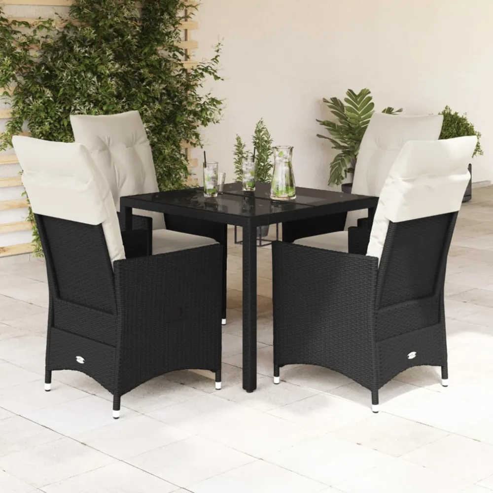5-delige Tuinset met kussens poly rattan zwart vidaXL
