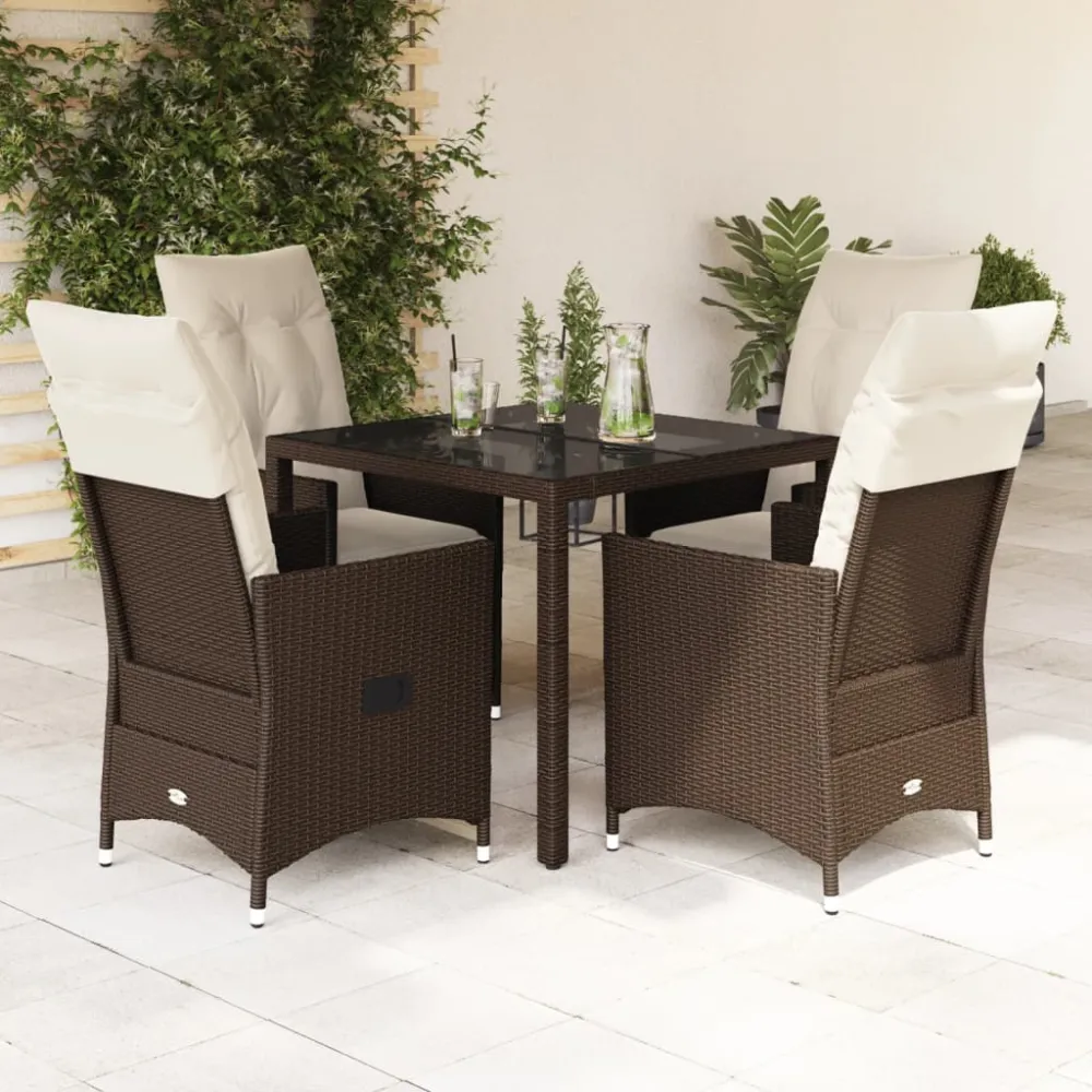 5-delige Tuinset met kussens poly rattan bruin vidaXL