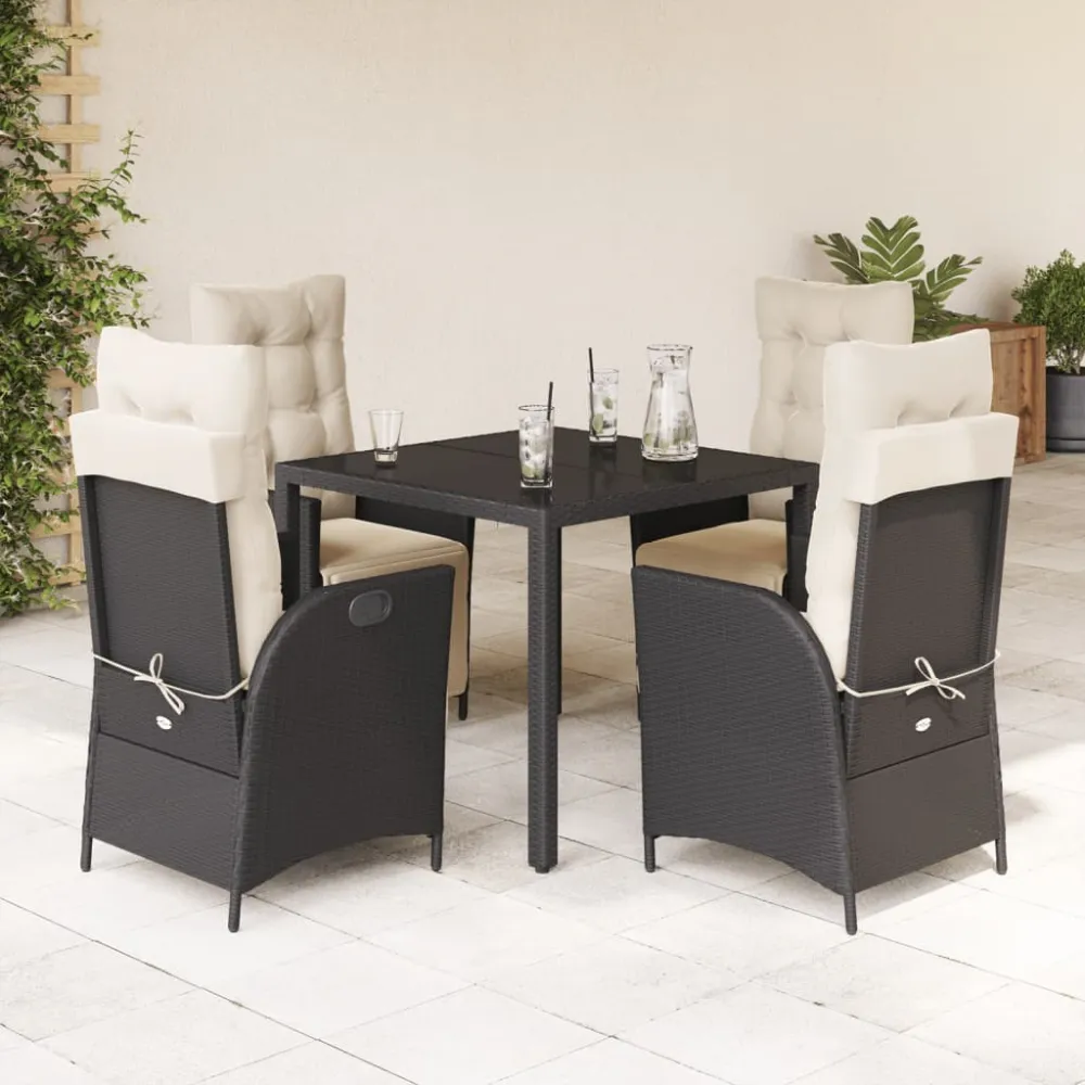 5-delige Tuinset met kussens poly rattan zwart vidaXL
