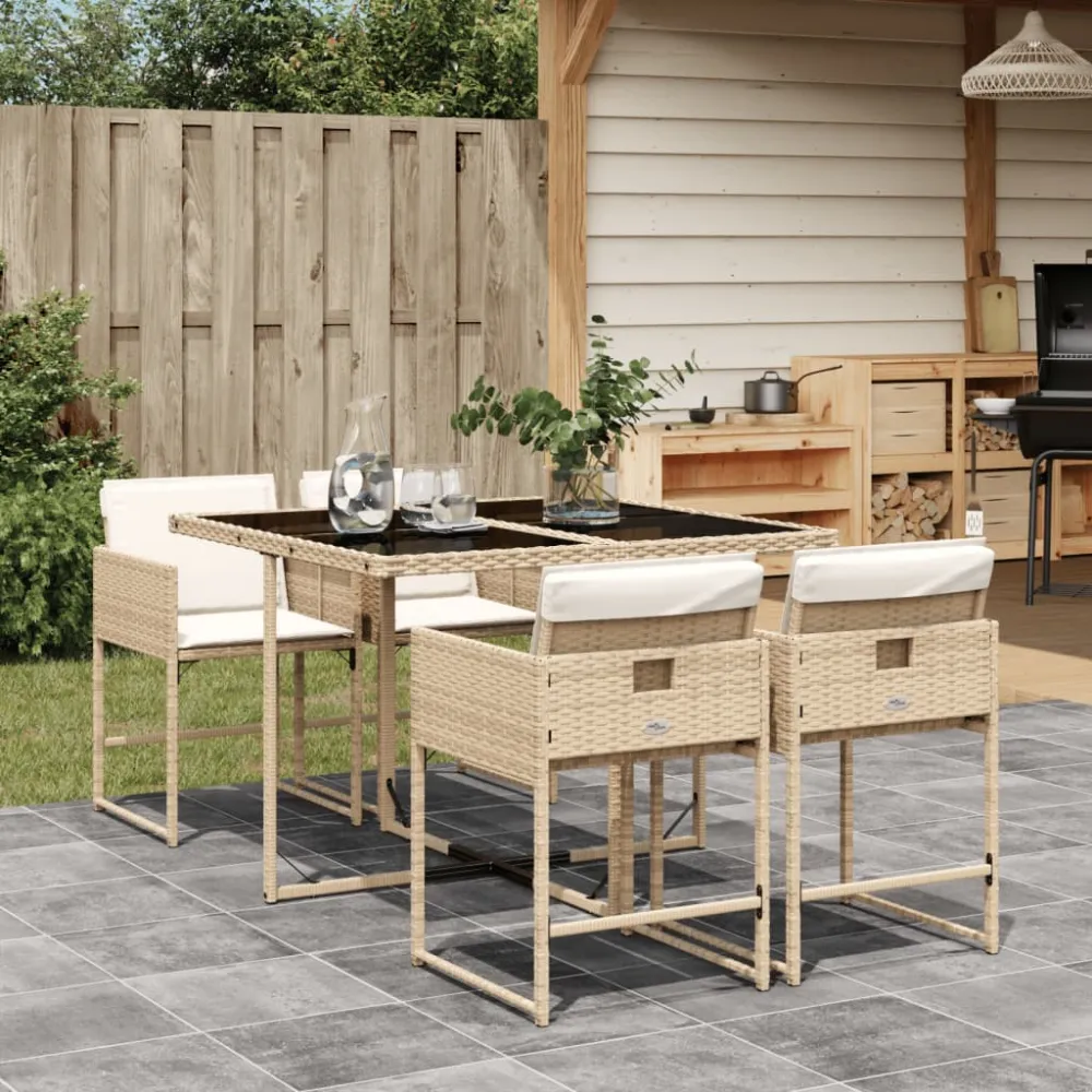 5-delige Tuinset met kussens poly rattan beige vidaXL